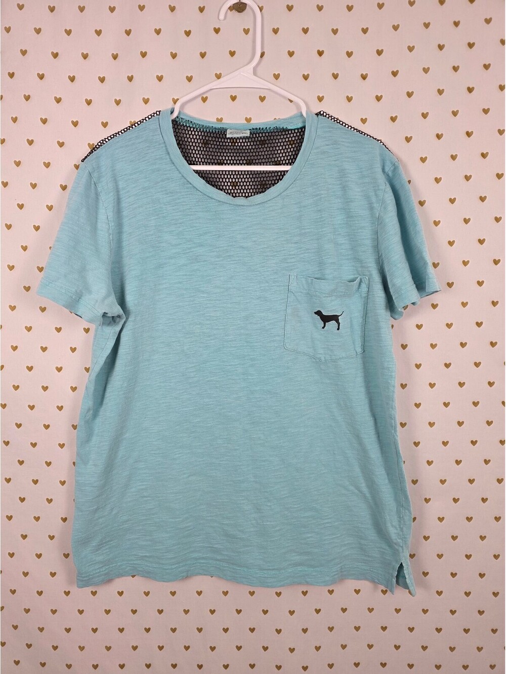 Victorias Secret PINK Mesh Back Cute Blue Logo Tee shirt Medium